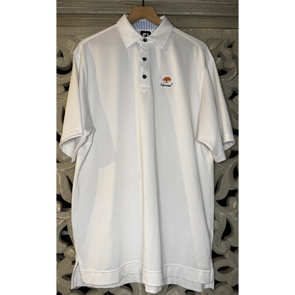 FootJoy FJ Golf Polo Shirt Mens Large White Stretch National Golf Club Logo